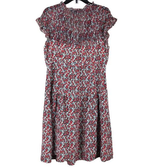 Nanette Lepore Red Short Sleeve V-Neck Floral Silk Blend Lightweight Midi Dress - Picture 3 of 7